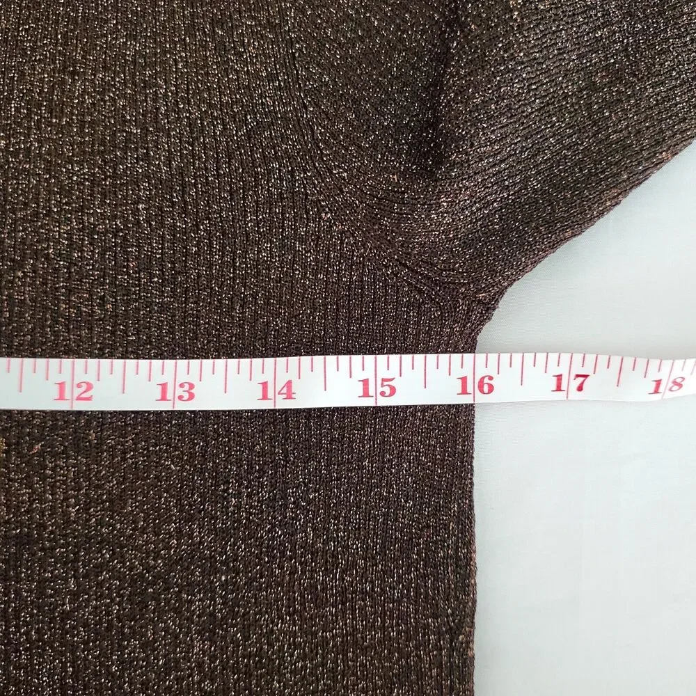 Vtg 90s Rib Knit Brown Metallic Top M Neutral Holiday Cocktail Fall Sally Owens